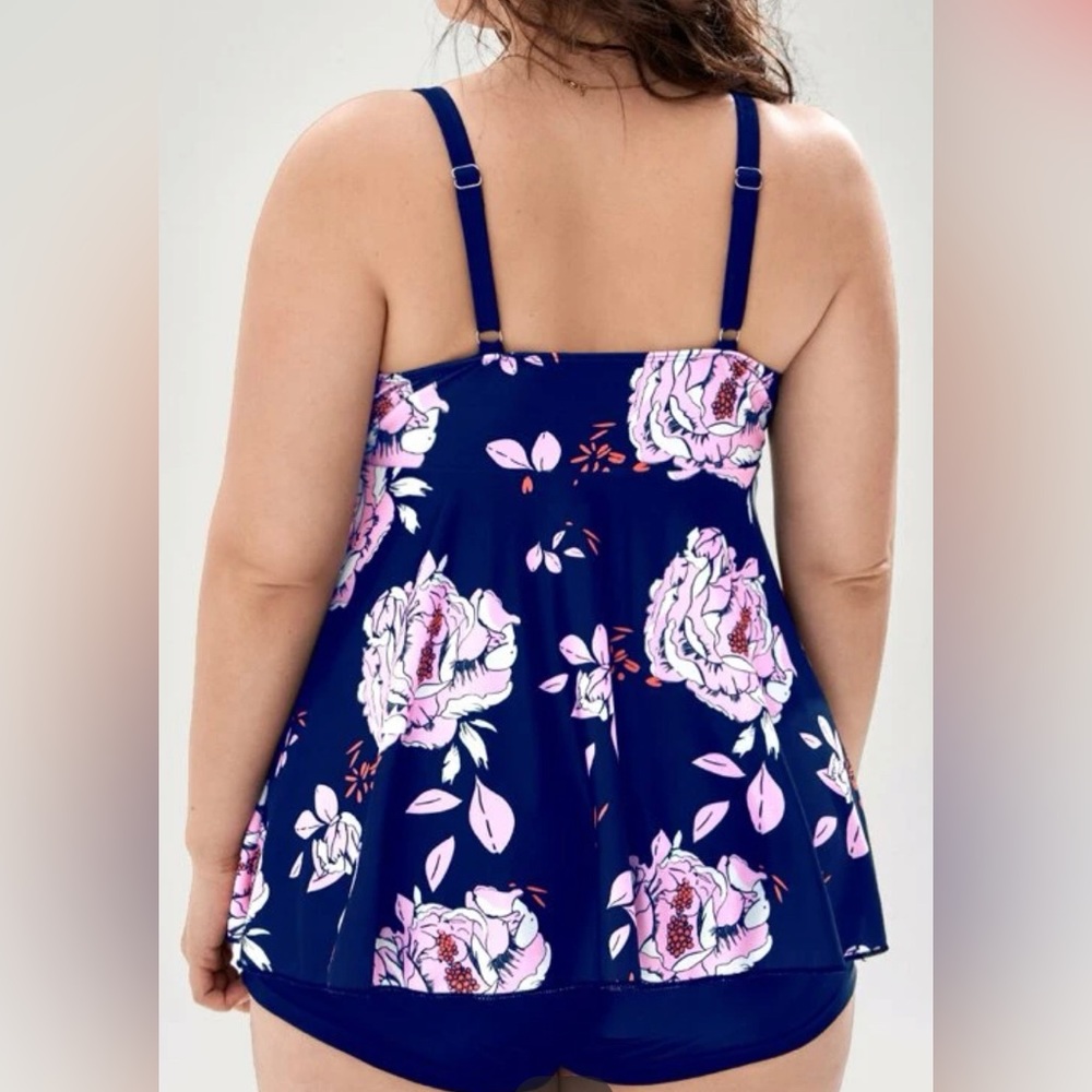 SHEIN  NWOT PLUS floral print lace-up front bikini swimsuit, 2 piece, 4XL - Picture 2 of 2